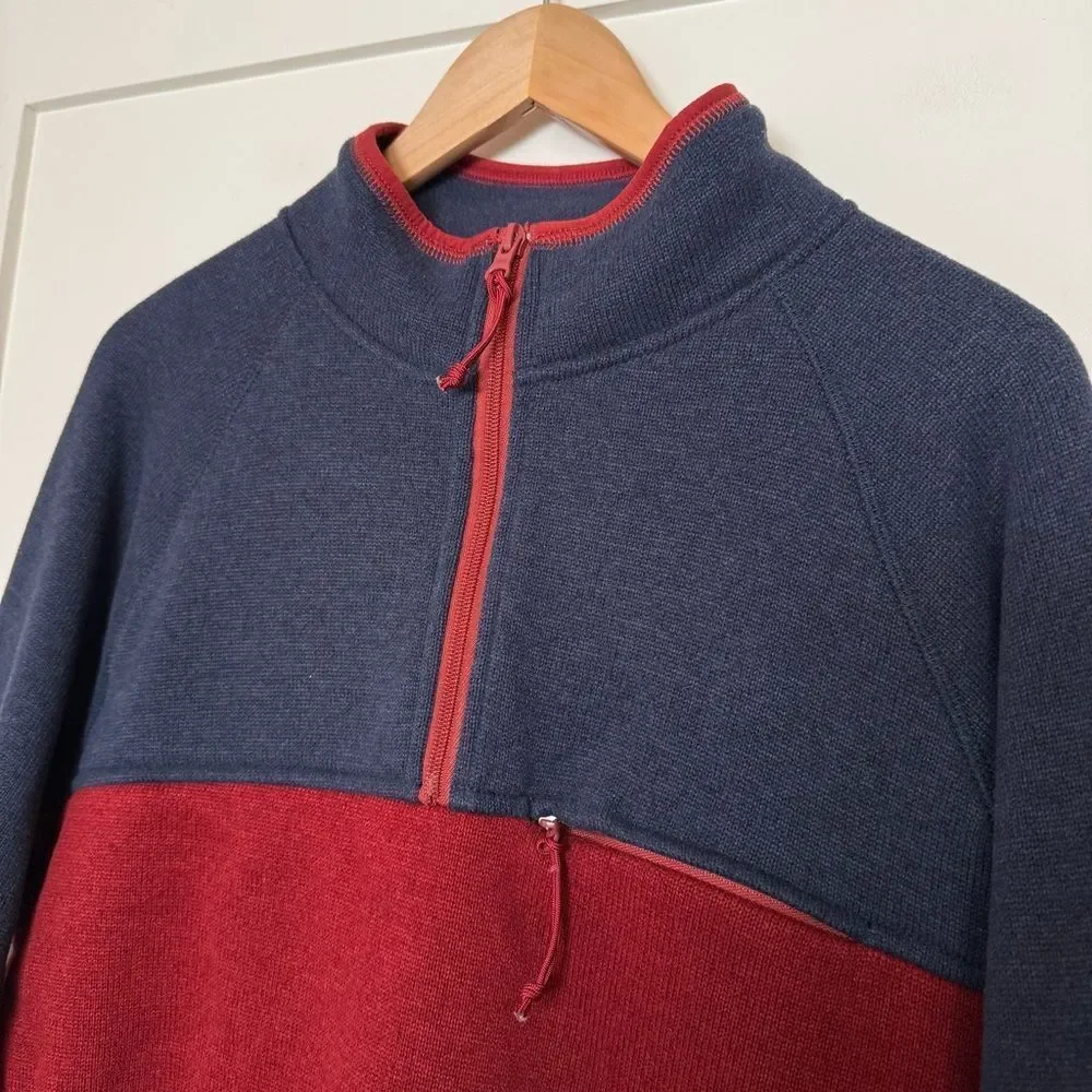 J Crew Nordic Polartec Sweater Men Sz L Red Navy 1/4 Zip Fleece Pullover Outdoor